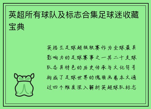 英超所有球队及标志合集足球迷收藏宝典