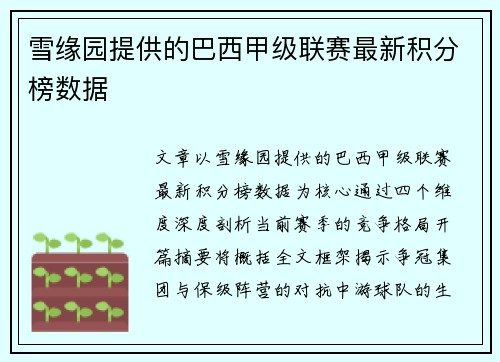 雪缘园提供的巴西甲级联赛最新积分榜数据