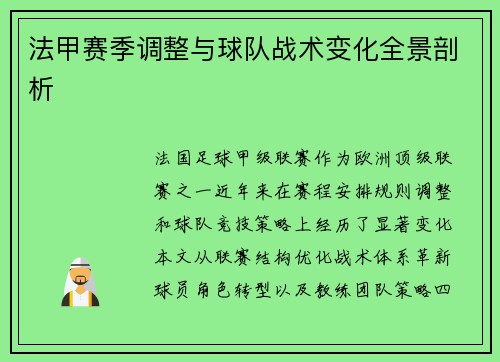 法甲赛季调整与球队战术变化全景剖析